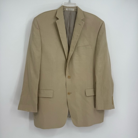 Calvin Klein Blazer Mens Size 44L Tan Beige 2 Button Sport Jacket 100% Linen - Picture 12 of 12